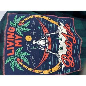 Upcycled Living My Best Life Flannel | Windridge M | Teal‎ & Navy Plaid | Unisex